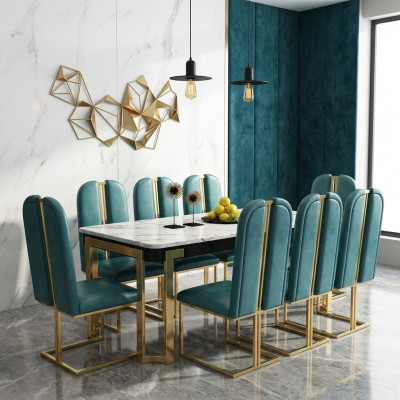 Luxus Iessdësch Dësch Metall Dëscher Designer Miwwelen Konferenz Marmor