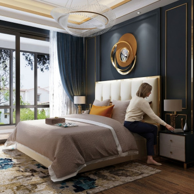 Luxus Design Liederbett Metall Gold Better Polster Hotel Schlofzëmmer