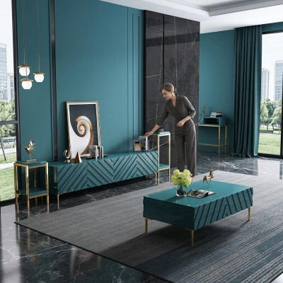Sideboard 2x Säitestänner Couchdësch Designer Wunnzëmmer Metall