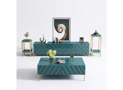 Sideboard 2x Säitestänner Couchdësch Designer Wunnzëmmer Metall