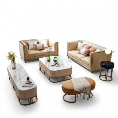 Edelstol Metall Miwwelen Design Wunnzëmmer Couch Sëtz Polster Garnitur 3+2+1