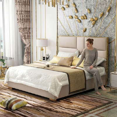 Luxus Design Liederbett Metall Gold Better Polster Hotel 180x200cm
