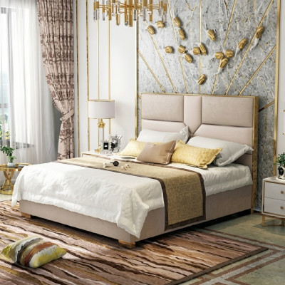 Luxus Design Liederbett Metall Gold Better Polster Hotel 180x200cm