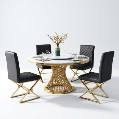 Design Holz Dësch Ronnen Iessdësch Ronn Dekoratioun Dëscher 130cm Luxus Klass