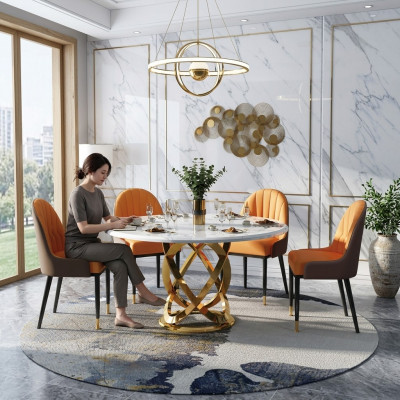 Design Ronn Iesszëmmer Stull Set Dëscher Metall Fotell 4x Still + Dësch