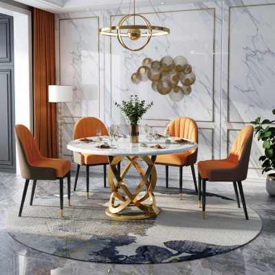 Design Ronn Iesszëmmer Stull Set Dëscher Metall Fotell 4x Still + Dësch