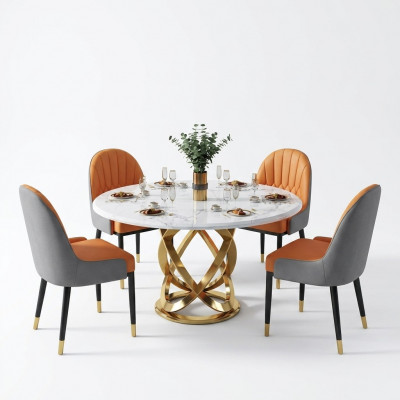 Design Ronn Iesszëmmer Stull Set Dëscher Metall Fotell 4x Still + Dësch
