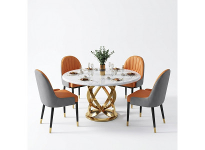 Design Ronn Iesszëmmer Stull Set Dëscher Metall Fotell 4x Still + Dësch
