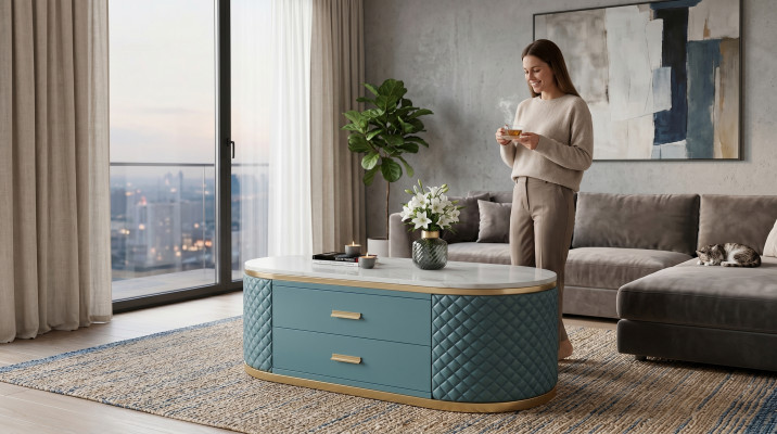 Héichwäerteg Wunnzëmmer Couchtischen - Oval Designer Edelstahl Dësch Luxus