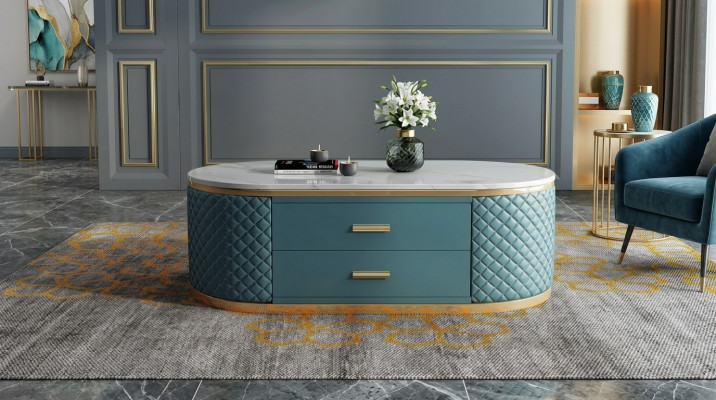 Héichwäerteg Wunnzëmmer Couchtischen - Oval Designer Edelstahl Dësch Luxus