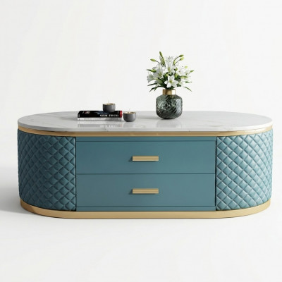 Héichwäerteg Wunnzëmmer Couchtischen - Oval Designer Edelstahl Dësch Luxus