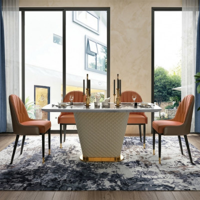 Luxus Designer Iesszëmmer mat ronnem Iessdësch & 4 x Lehnstill Metall