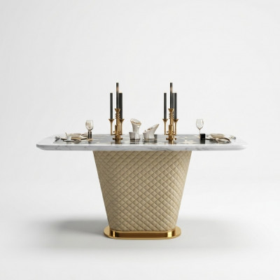 Luxus Designer Iesszëmmer mat ronnem Iessdësch & 4 x Lehnstill Metall