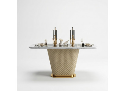 Luxus Designer Iesszëmmer mat ronnem Iessdësch & 4 x Lehnstill Metall