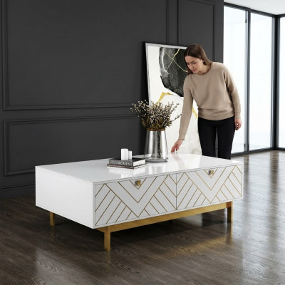 Edel Héichglanz Couchtisch Dësch Edelstol Sofa Bäistelltisch USA Luxus