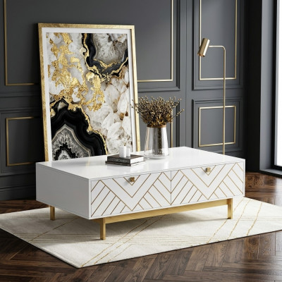 Edel Héichglanz Couchtisch Dësch Edelstol Sofa Bäistelltisch USA Luxus