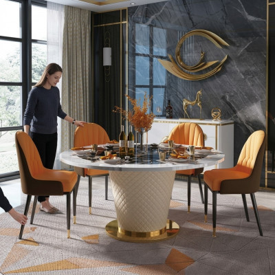 Designer Iesszëmmer-Stull-Set Dëscher Fauteuil 4x Still Dësch-Garnitur