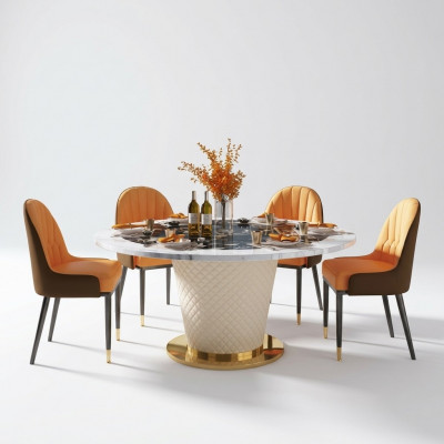 Designer Iesszëmmer-Stull-Set Dëscher Fauteuil 4x Still Dësch-Garnitur