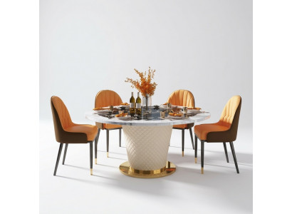 Designer Iesszëmmer-Stull-Set Dëscher Fauteuil 4x Still Dësch-Garnitur