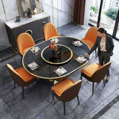 Designer Iesszëmmerdësch Oval Glas Ronnen Dëscher Moderner Auszéierbarer