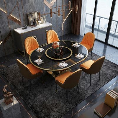 Designer Iesszëmmerdësch Oval Glas Ronnen Dëscher Moderner Auszéierbarer