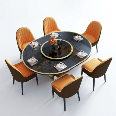 Design-Iesszëmmer-Still-Set Metall Dëscher Sessel 6x Still + Dësch Garnitur