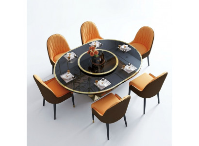 Design-Iesszëmmer-Still-Set Metall Dëscher Sessel 6x Still + Dësch Garnitur