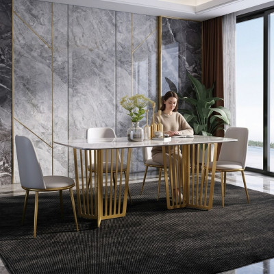 Komplett Set Iessdësch + 4 Stullen Iesszëmmer Set Iess Dekor Grupp Holz Dësch