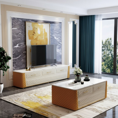 Sideboard TV Lowboard RTV XL Schaf Dësch mat Marmornachbildung 2-teg