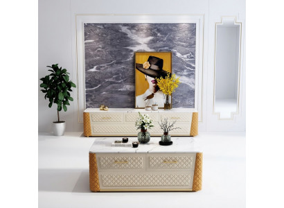 Sideboard TV Lowboard RTV XL Schaf Dësch mat Marmornachbildung 2-teg