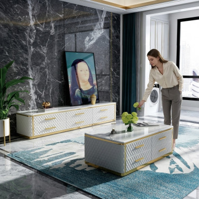 Edelstol Sideboard Lieder Marmor Immitatioun Steen Klapptische 200x40cm