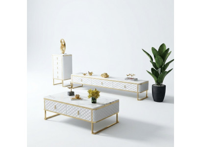 Couchtisch Kaffi Bäistelltischen Designer Glas Marmor-Imitatioun Edelstahl