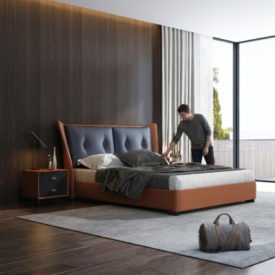 Italienesch Designer-Miwwelen Bett Duebel Schlofzëmmer 180x200cm Nei