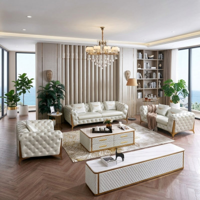 Italienesch Luxus Miwwelen Wunnzëmmer Setz 3+2+1 Canapé Set Miwwelen Couch