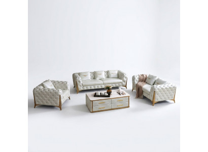 Luxus Chesterfield Canapé-Set 3+2+1 Sëtzer mat Dësch Miwwelen Canapé.