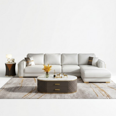 Italienesch Stil Miwwelen 3 Deeler Set Eckssofa + Comptisden Sofa Dëscher Lieder