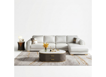 Italienesch Stil Miwwelen 3 Deeler Set Eckssofa + Comptisden Sofa Dëscher Lieder