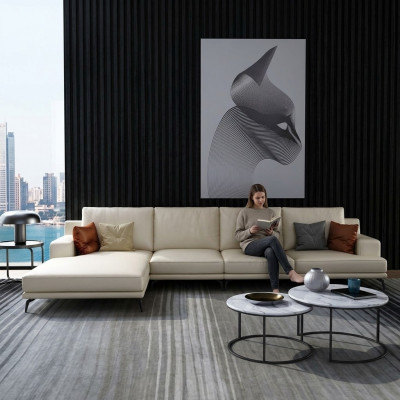 Modern Ecksofa a L-Form Stëpsel Sëtz Ecke Couch + Pouf Italien