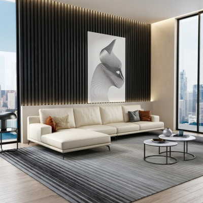 Modern Ecksofa a L-Form Stëpsel Sëtz Ecke Couch + Pouf Italien