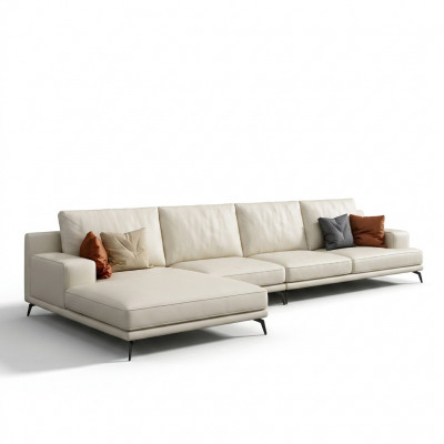 Modern Ecksofa a L-Form Stëpsel Sëtz Ecke Couch + Pouf Italien