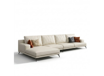 Modern Ecksofa a L-Form Stëpsel Sëtz Ecke Couch + Pouf Italien