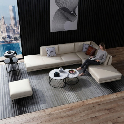 Modern Eckcouch a L-Form Polster Sëtz Dekor Ecke Couch + Hocker