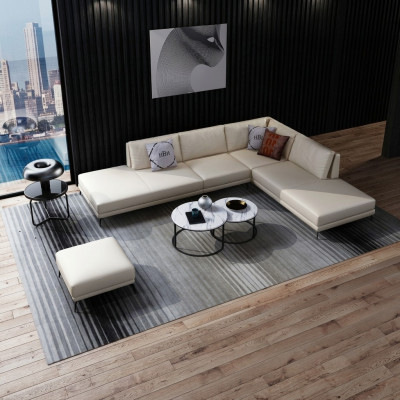 Modern Eckcouch a L-Form Polster Sëtz Dekor Ecke Couch + Hocker