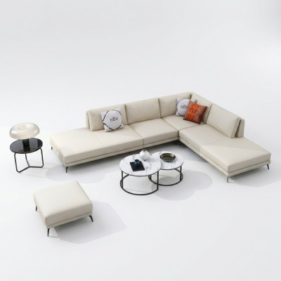 Modern Eckcouch a L-Form Polster Sëtz Dekor Ecke Couch + Hocker