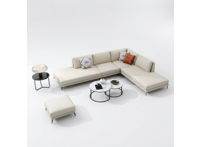 Modern Eckcouch a L-Form Polster Sëtz Dekor Ecke Couch + Hocker