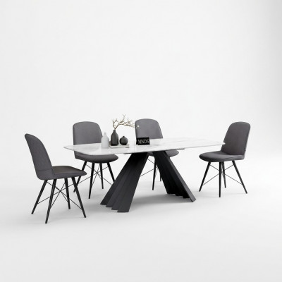 Design Iesszëmmer Grupp Dësch + 4 Still Sëtzkëssen Garnitur Dëscher Réckestull