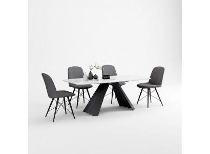 Design Iesszëmmer Grupp Dësch + 4 Still Sëtzkëssen Garnitur Dëscher Réckestull