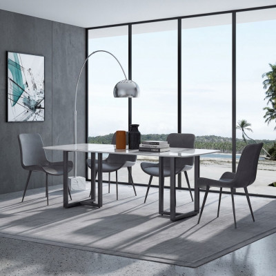 Design Iesszëmmer Grupp Dësch + 4 Still Sëtz Polster Dekor Garnitur Dëscher