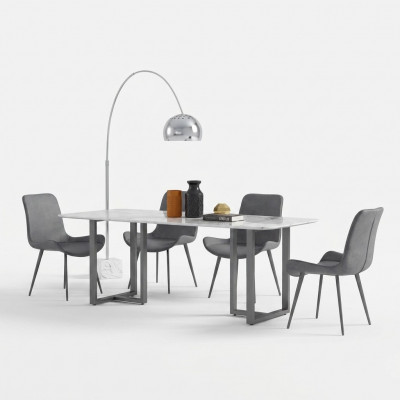 Design Iesszëmmer Grupp Dësch + 4 Still Sëtz Polster Dekor Garnitur Dëscher