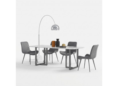 Design Iesszëmmer Grupp Dësch + 4 Still Sëtz Polster Dekor Garnitur Dëscher